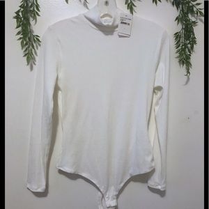 Elodie Ivory Ribbed Mock Neck Bodysuit